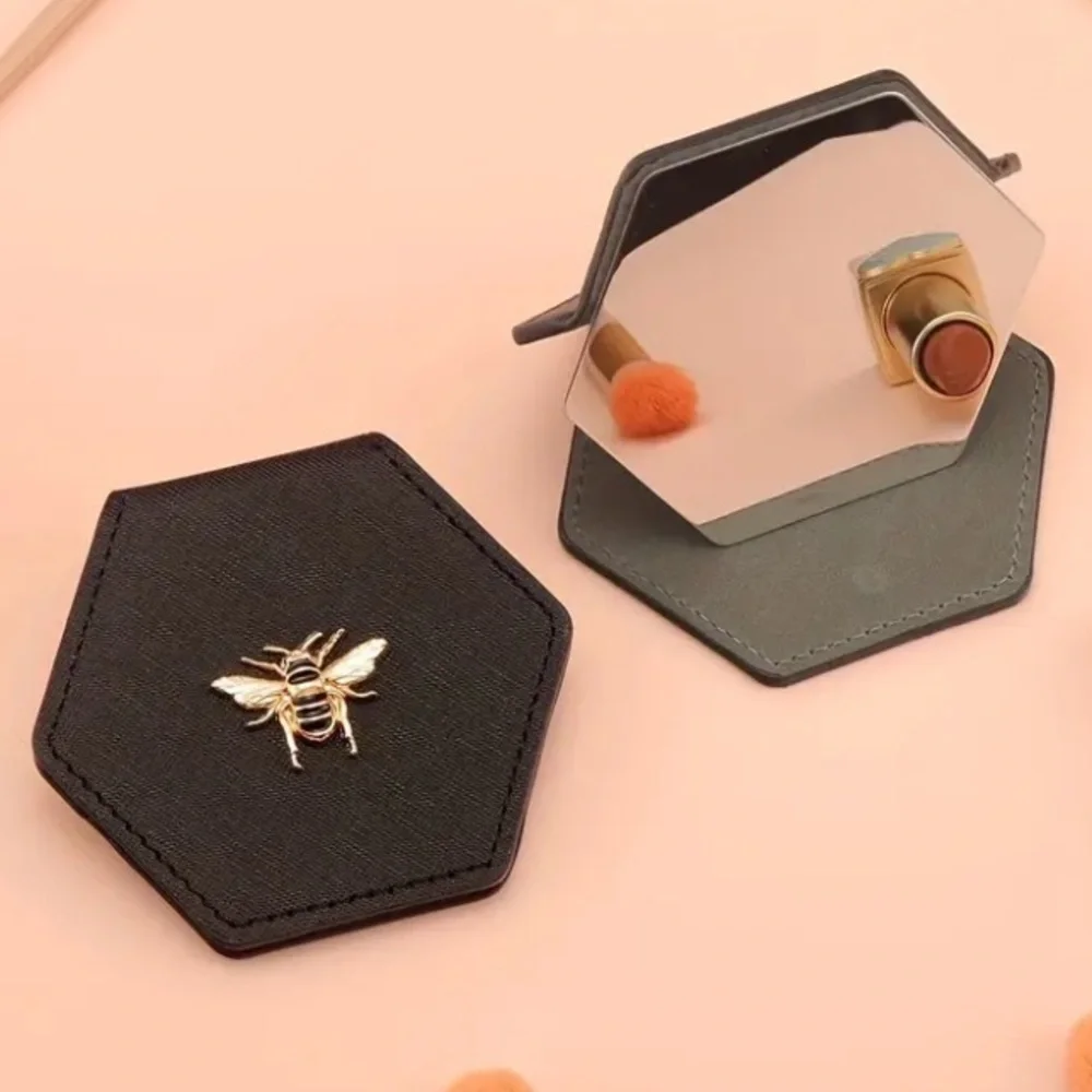 BEE 🐝 Compact Mirror NWT Hexagonal Black & Gold - Picture 2 of 3